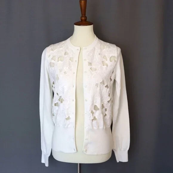 Dolce & Gabbana Small 42 White Cardigan Sweater Floral Knit